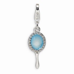 Blue Hand Mirror Charm With CZs By Amore La Vita