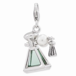 Green Glass Perfume Bottle And Pearl Charm By Amore La Vita