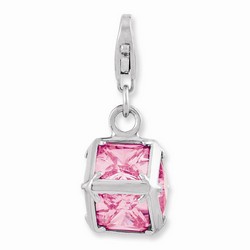 3-D Pink Square CZ Charm By Amore La Vita