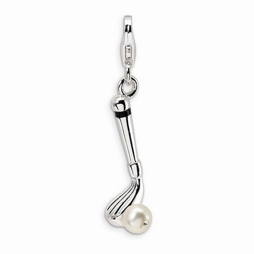 Golf Club And Ball Charm With Freshwater Pearl By Amore La Vita