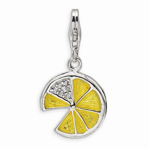 Yellow Lemon Wedge 3-D Charm With CZs By Amore La Vita