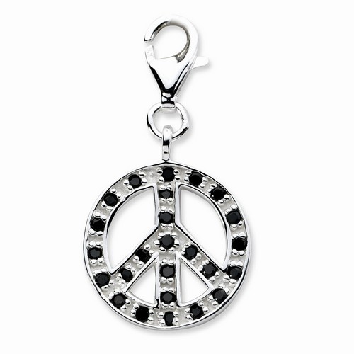 Peace Symbol Charm With Black CZs By Amore La Vita