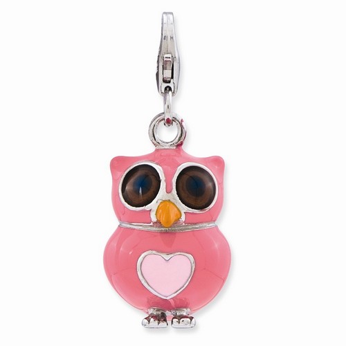 Pink Owl 3-D Charm With Heart By Amore La Vita