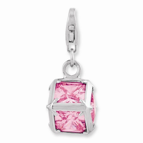 3-D Pink Square CZ Charm By Amore La Vita