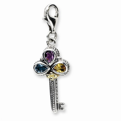 Tri-Color Antique Key Charm By Amore La Vita